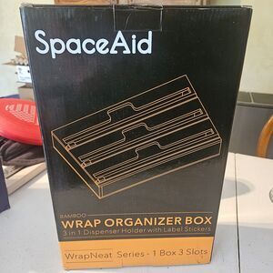 3 in 1 Bamboo Wrap Organizer with Cutter and Labels, Plastic Wrap, Foil
